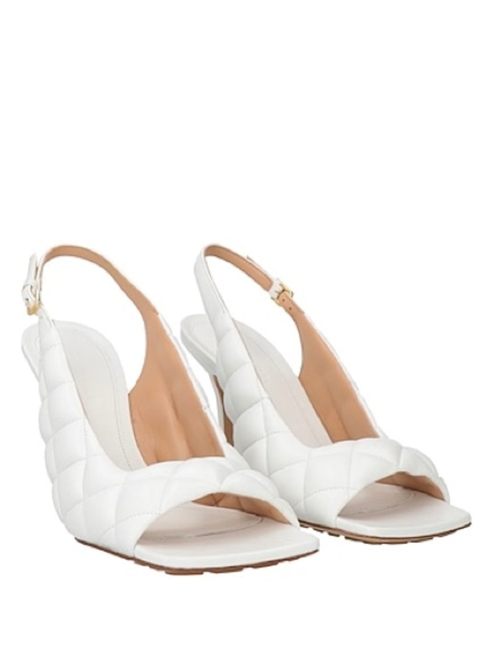 Bottega Veneta White Quilted Slingback Peep-Toe Wedges